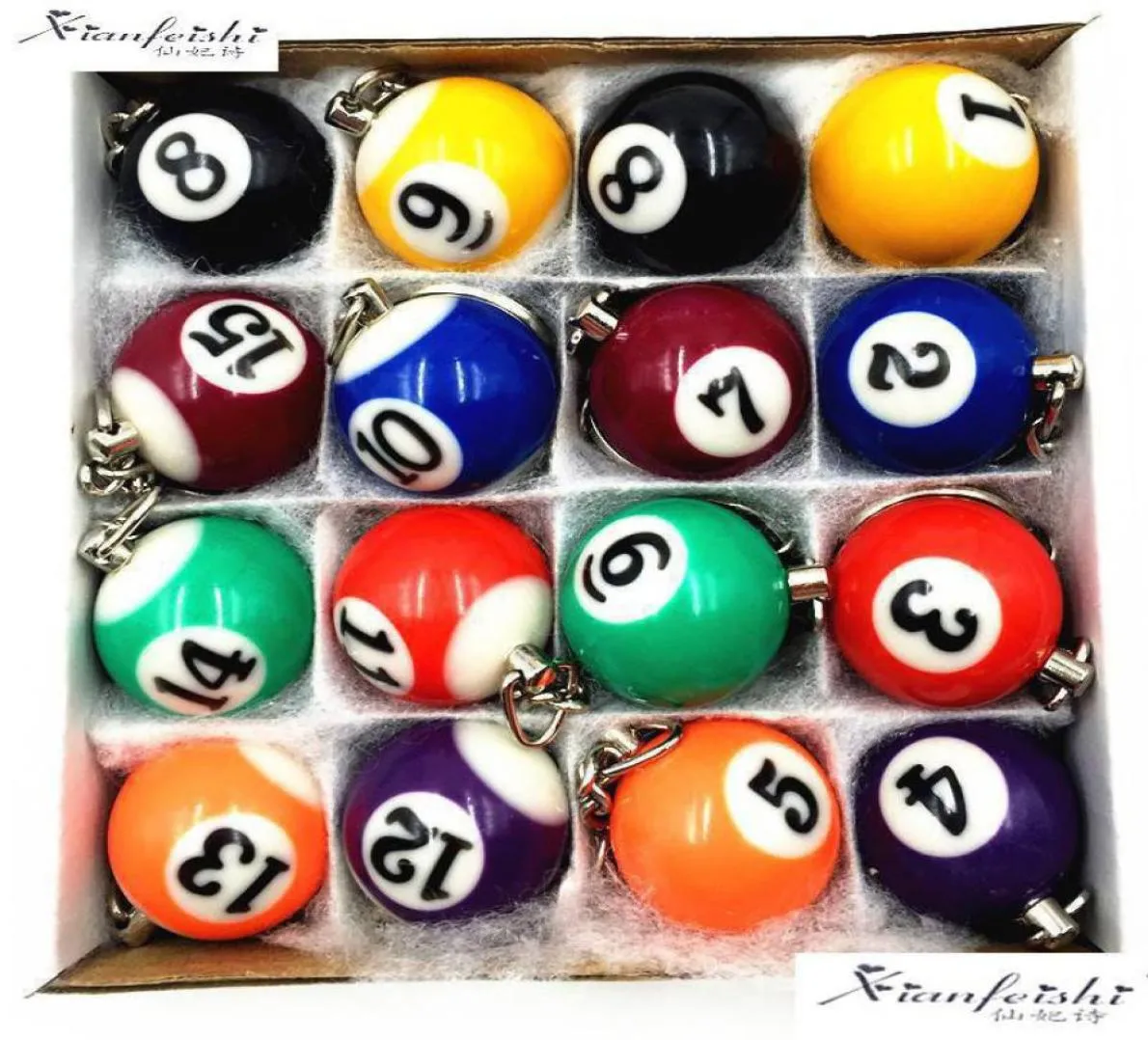 16 pièces ensemble Mini billard en forme de porte-clés assorti coloré billard piscine petite boule porte-clés créatif suspendus décorations 2202289897121