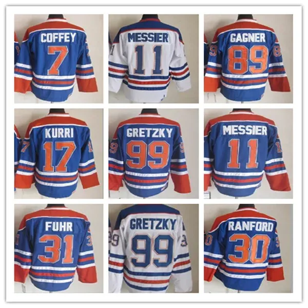 Wayne Gretzky Edmonton Vintage hockeyshirts 11 Mark Messier 30 Bill Ranford 7 Paul Coffey 89 Sam Gagner 17 Jari Kurri 31 Grant Fuhr Stitch