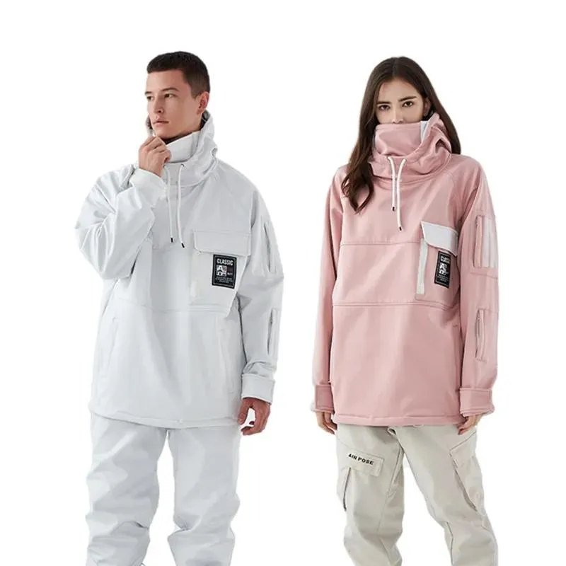 Moletons Novo Outdoor Skiwear Suéter de Alta Qualidade Roupas de Snowboard Homens Mulheres Casais À Prova de Vento À Prova D 'Água Quente Unisex Hoodies Branco