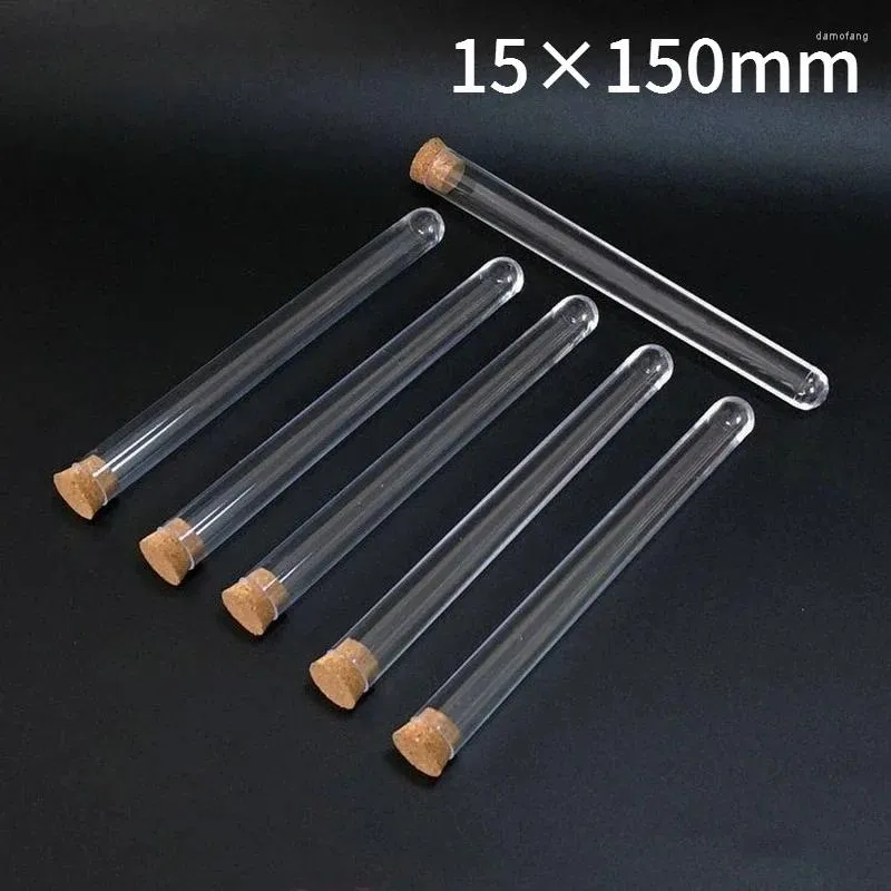 100pcs/lot Lab 15x150mm Clear Plastic Test Tube With Cork U-shape Bottom Wooden Stoppers