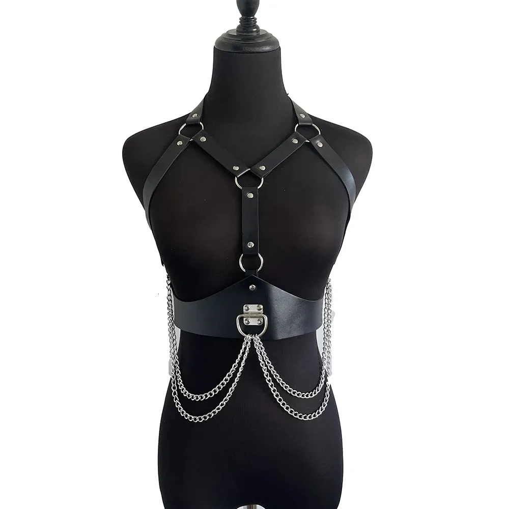 Sexy mulher corrente sutiã arnês lingerie cinto cinta ajustável couro do plutônio bondage sutiã gaiola gótico suspensórios liga cintos 240105