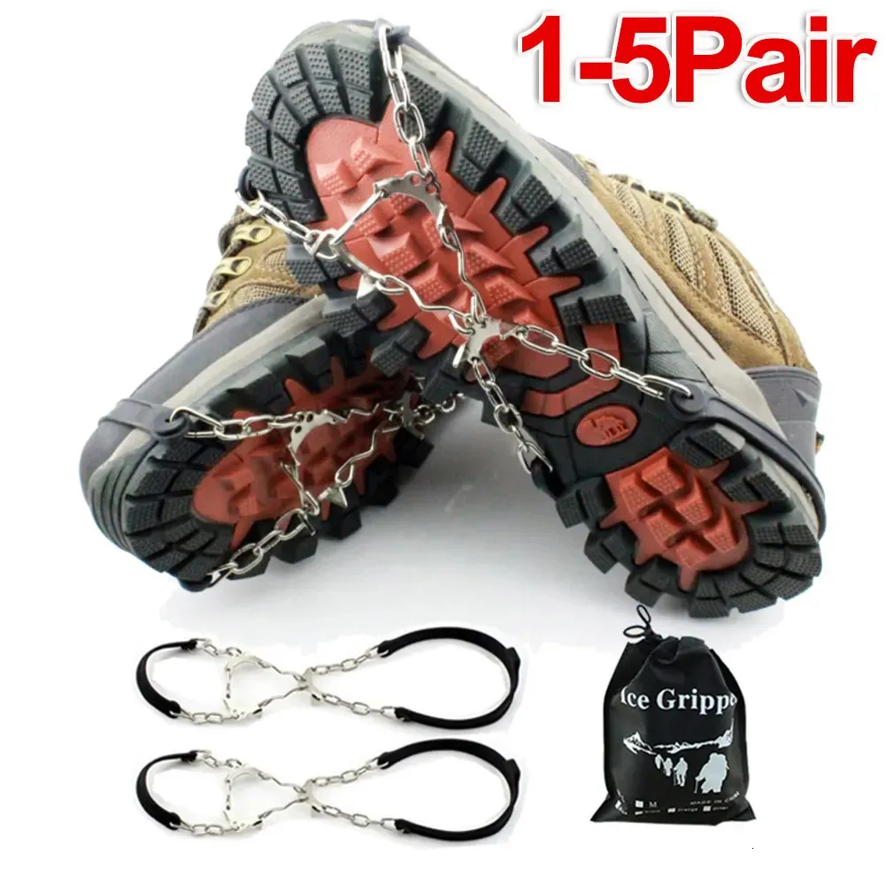 6 tänder stål is gripare spik för skor anti slip vandring klättring snö spikar stegon cleats chain claws grepp stövlar täcker 240104