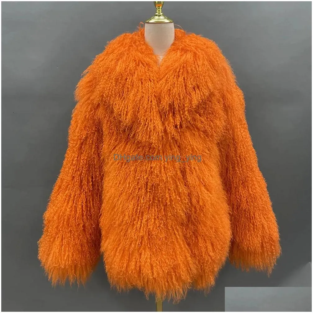 Women'S Fur Faux Womens Janefur Winter Clothe 2023 Real Mongolian Sheep Coat Mixed Colors Fashion Luxury Custom Tibetan Lamb Jacke Dhjvy