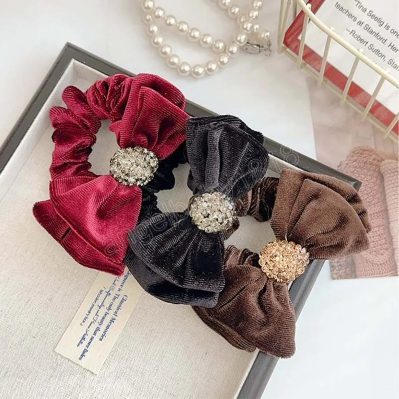 High-grade Velvet Diamond Bow Large Intestine Hair Ring Fashion Hair Accessories For Women Trend Head Rope Girls Rubber Band New