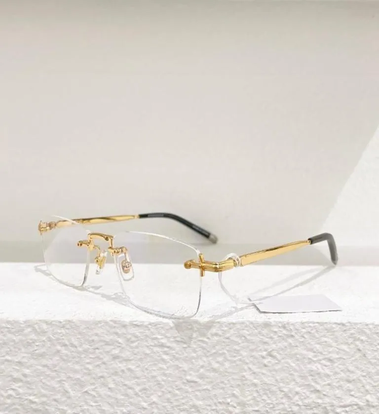 Титановые классические роскошные дизайнерские солнцезащитные очки в оправе Сверхлегкие очки Деловые повседневные мужские и женские золотые серебряные кофейные очки без оправы5088687