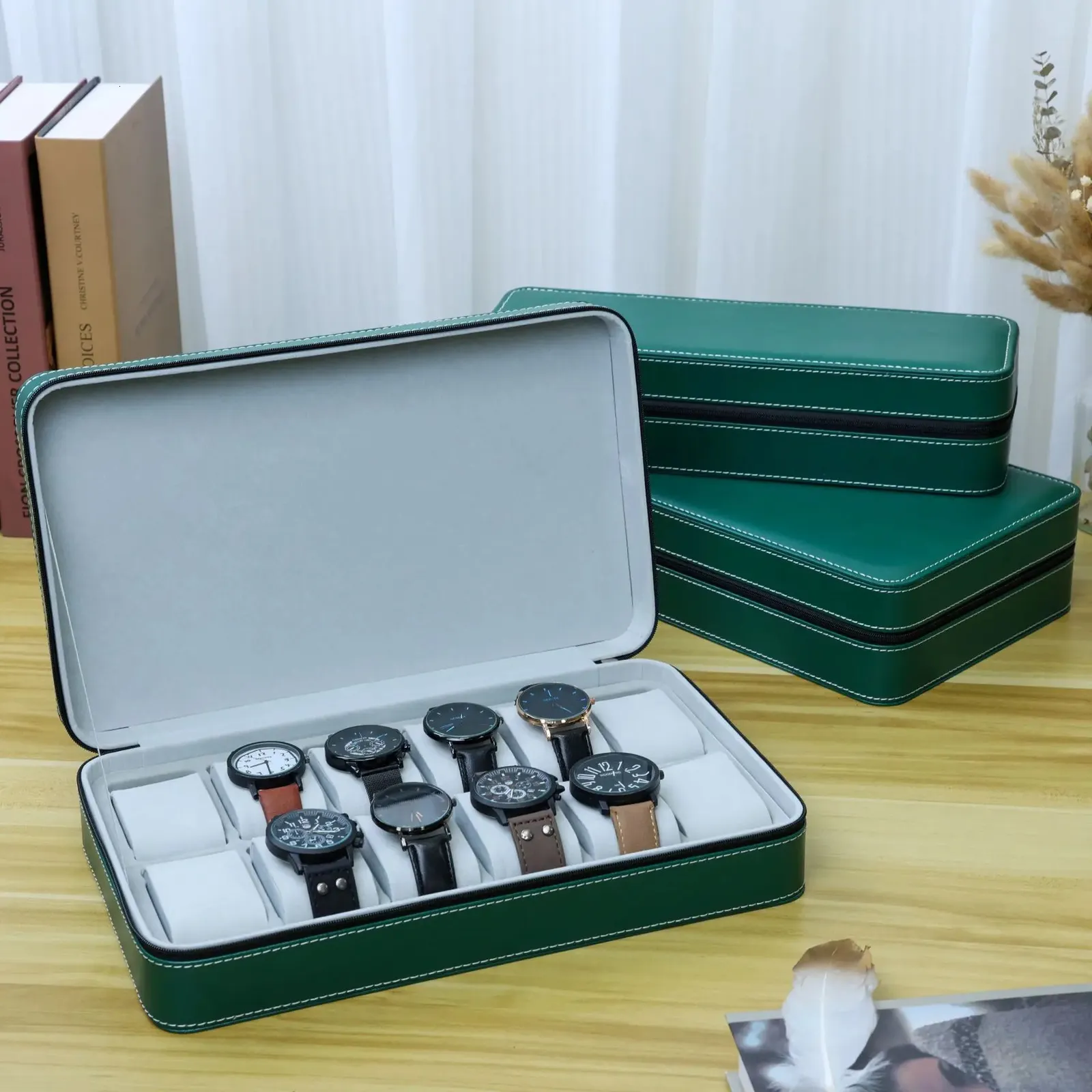 Organizzatore di scatole porta orologi portatili da 6/10/12 con cerniera Scatola porta orologi multifunzionale stile classico 240104