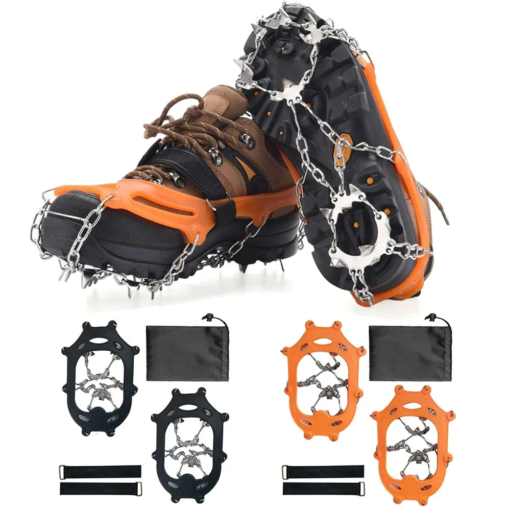 19 Teeth Mountaineering Cleats Anti-Slip Ice Snow Shoes with Grips Chain Spike Stainless Steel Unisex Walking Hiking Accessories 240104