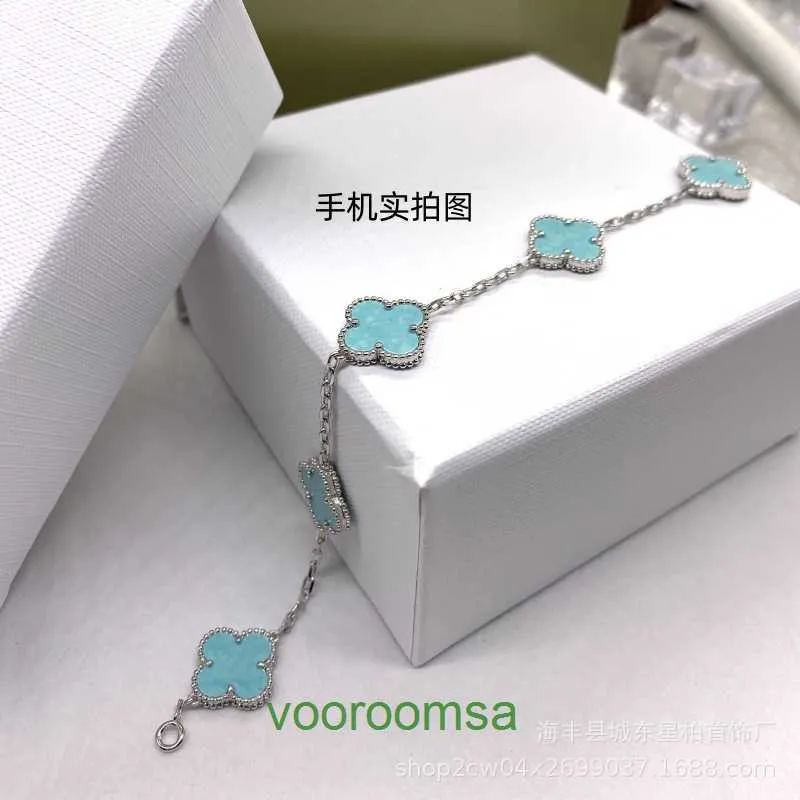 Classic Van Fashion Charm Bracelets Four Leaf Clover Lake Blue Sterling Silver S925 Grass Five Flower Bracelet Womens 18k Gold Plated Double With Box