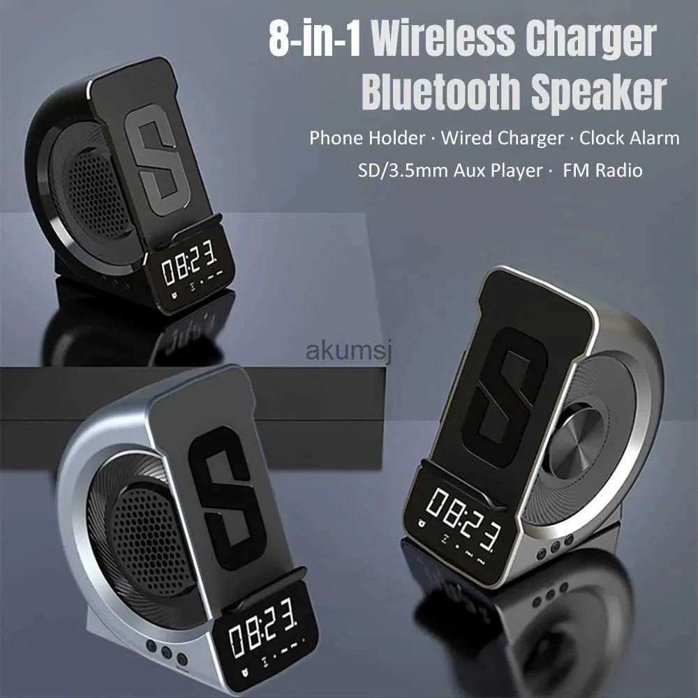 ワイヤレス充電器ワイヤレス充電器USB充電ステーションポータブル携帯電話充電器14のBluetoothスピーカーデジタル時計FM YQ240105
