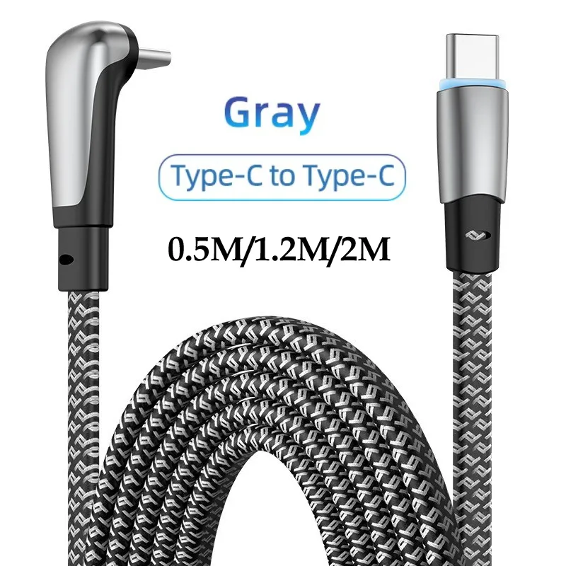 0,5 m 1,2 m 2 m coude PD 60 W USB C vers type C câble de charge rapide câble de données USB plat cordon de chargeur à angle droit fil tressé en nylon à 90 degrés pour Samsung Xiaomi iPhone 15 Pro max