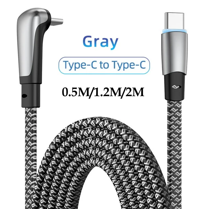 0.5m 1.2m 2m Dirsek PD 60W USB C TO TARA C Hızlı Şarj Kablosu Düz USB Veri Tel Şarj Cord'u Dik Açısı 90 Derece Naylon Samsung için Naylon Örgülü Tel