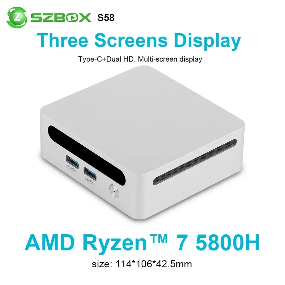 SZBOX S58 RYZEN 7 5800H MINI PC DDR4 3200MHz 16GB 512GB PCIE4.0 NVME SSD WIFI6 BT5.2 Desktop Gaming Computer 240104