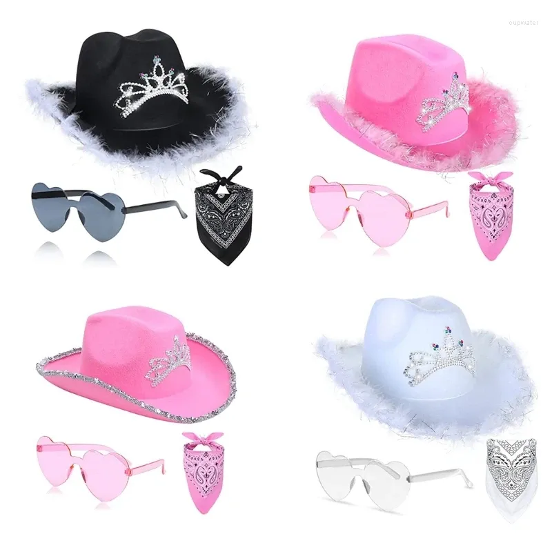 Berets Western Cowboy Cowgirl Hat Fedora for Girls Bandana Bandana Sunglasses Drop