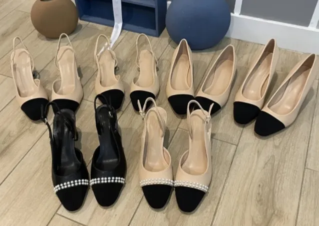 Zamszowe buty sandałowe blok wysokie obcasy czapki palec slajdów balet płaski Mary Jane Stiletto Nude Pumps Bloclocking C Pearl Party Sukienka