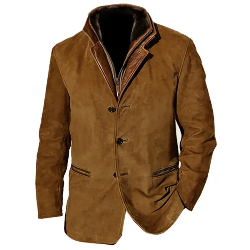 Jaqueta masculina vintage 2023 outono inverno quente masculino outerwear roupas moda casaco de couro artificial para casacos de manga longa 240105