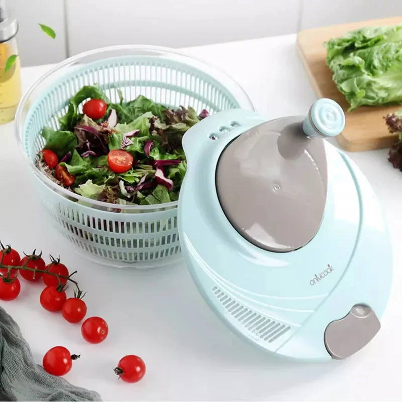 Essoreuse à Salade Manuelle à Manivelle – Grande Capacité, Système De Drainage Intégré, Légumes Et Fruits – ABS Robuste