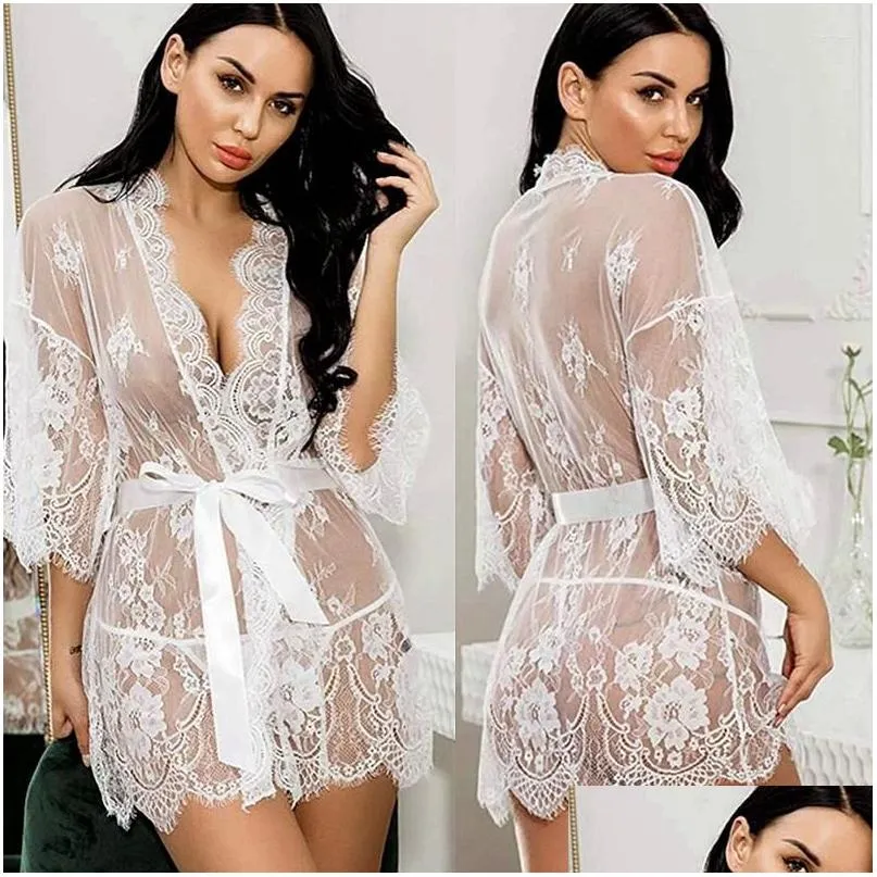 Ropa de dormir para mujer, batas de dormir sexis de manga media para mujer,  batas de talla grande M L XL XXL, batas de baño de encaje de seda Real