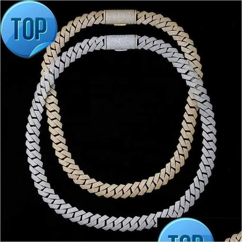 Pendant Necklaces Luxury Hip Hop 15Mm Ice Out Cuban Link Chain 925 Sier Four Row Moissanite Necklace For Women Men Drop Delivery Jew Dhlwz