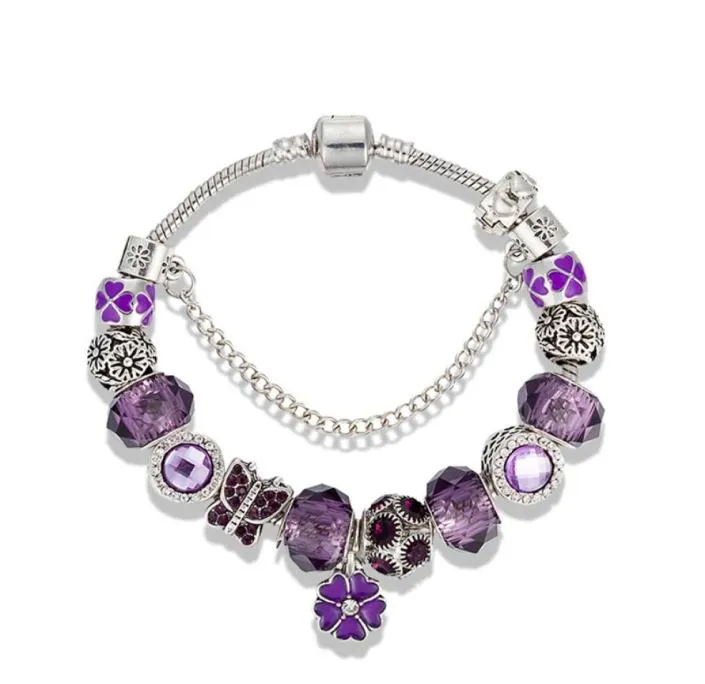 Bracelet pendentif trèfle de tempérament pour bijoux plaqué argent avec boîte de luxe designer bricolage bracelet pendentif en perles violettes2688422
