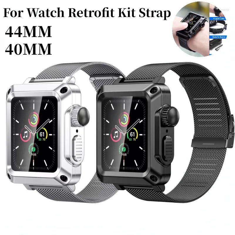 Uhrenarmbänder Milanese Loop Strap für Apple Serie 6 5 4 SE 44 mm Metall Edelstahl geschütztes Glasgehäuse Band 40 mm