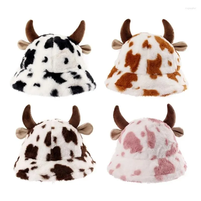 Berets vaca padrão pescador boné chifre bacia de pelúcia chapéu casual uso diário inverno para adolescente adulto família