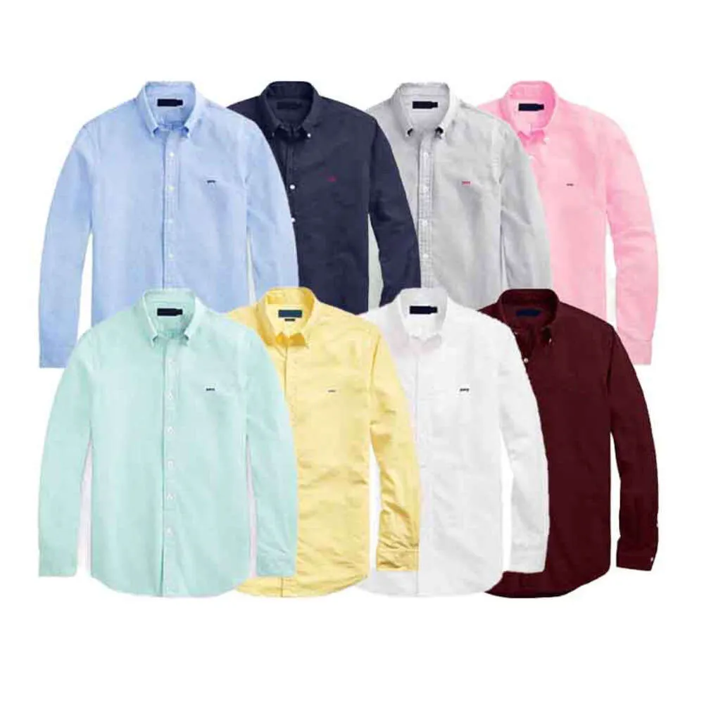Мужские рубашки Ralph Топ Маленькая блузка с вышивкой «Лошадь» Сплошной цвет с длинным рукавом Slim Fit Pony Повседневная одежда Рубашка с длинными рукавами Нормальный многоцветный Lauren4676