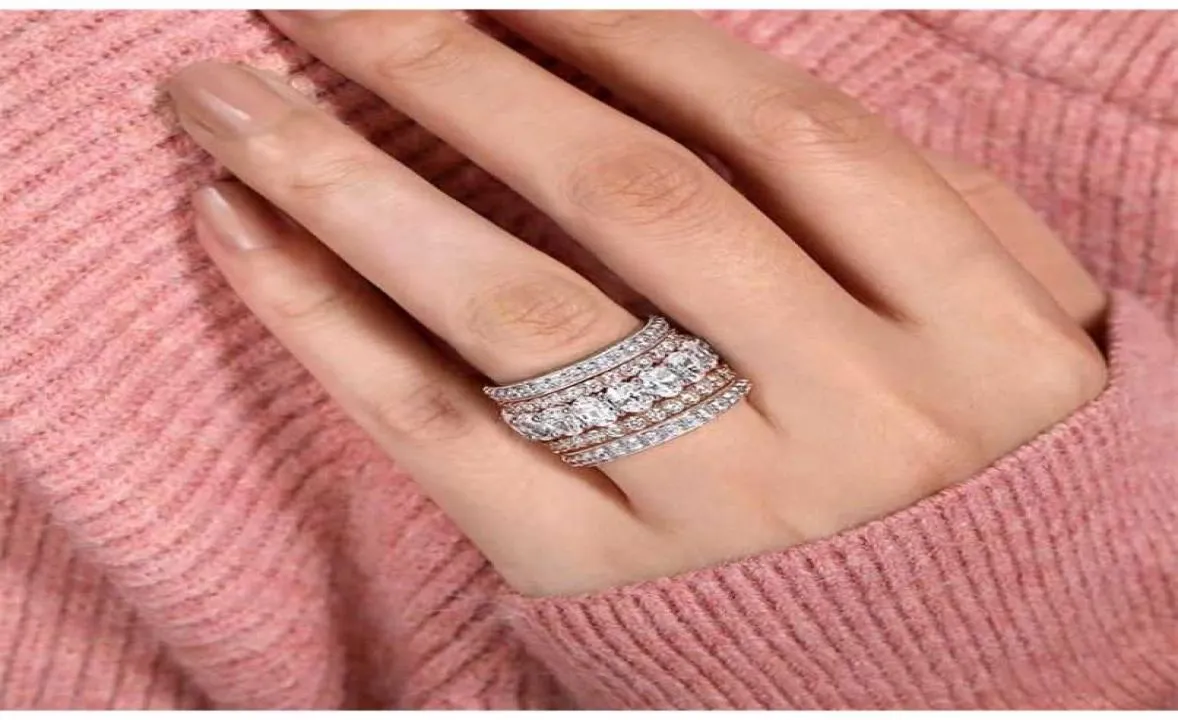 Arrival Rose Gold Color 4 Pieces Stacked Stack Wedding Engagement Ring Sets For Women Fashion Band R5899 2110121904532