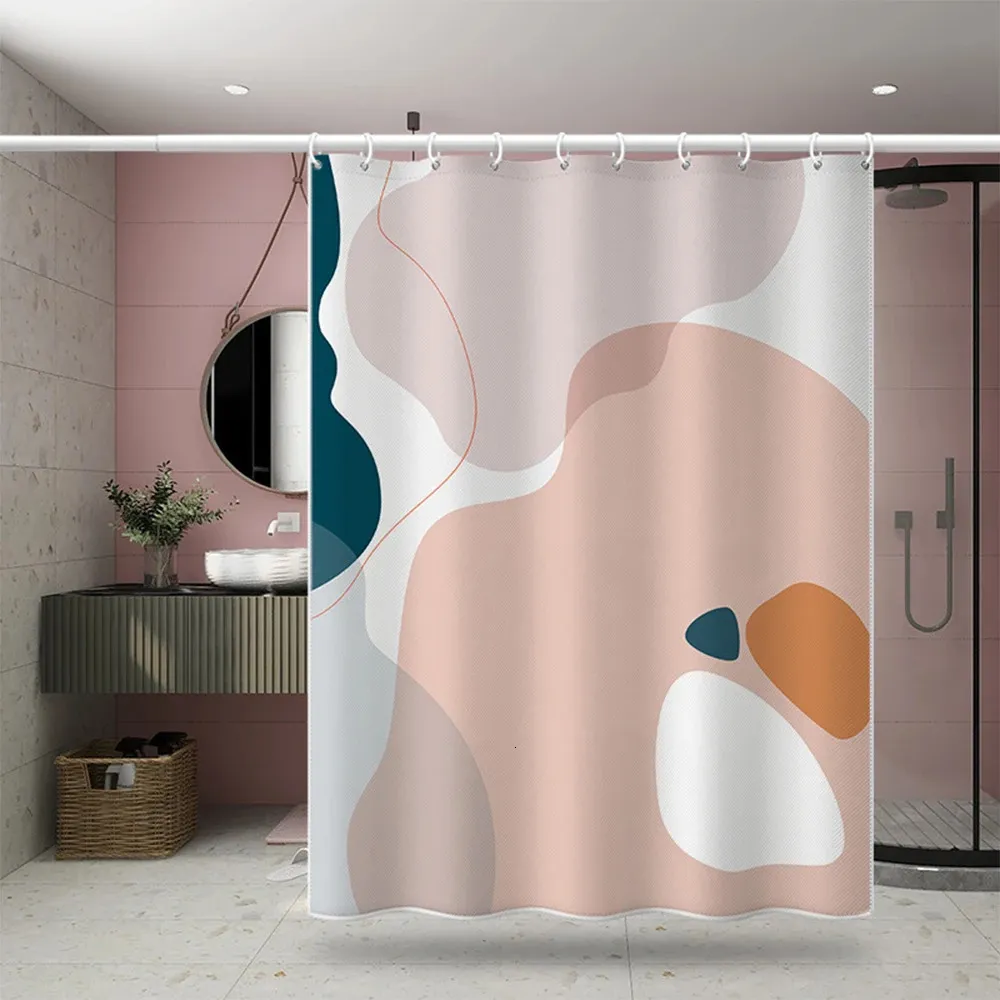 Nordic Wind Abstract Art douchegordijn waterdicht polyester bad Morandi kleurblokgordijnen voor badkamerdecor 240105
