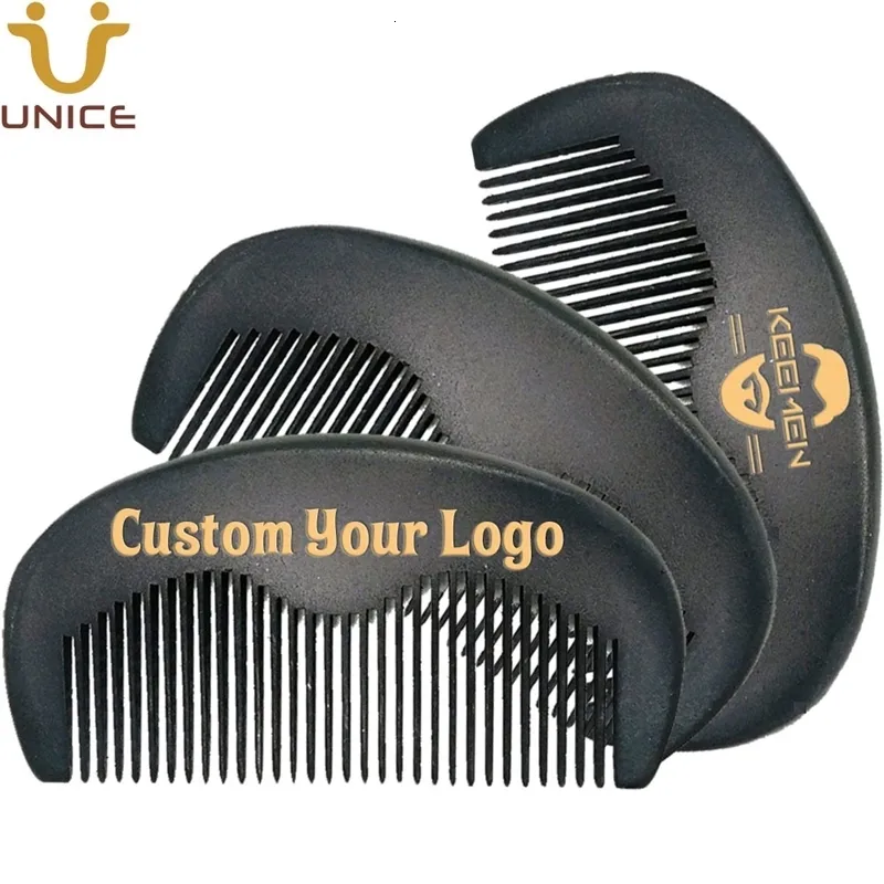 50 peças pentes de barba pretos masculinos personalizados gravados a laser madeira para bigode de cabelo 240104