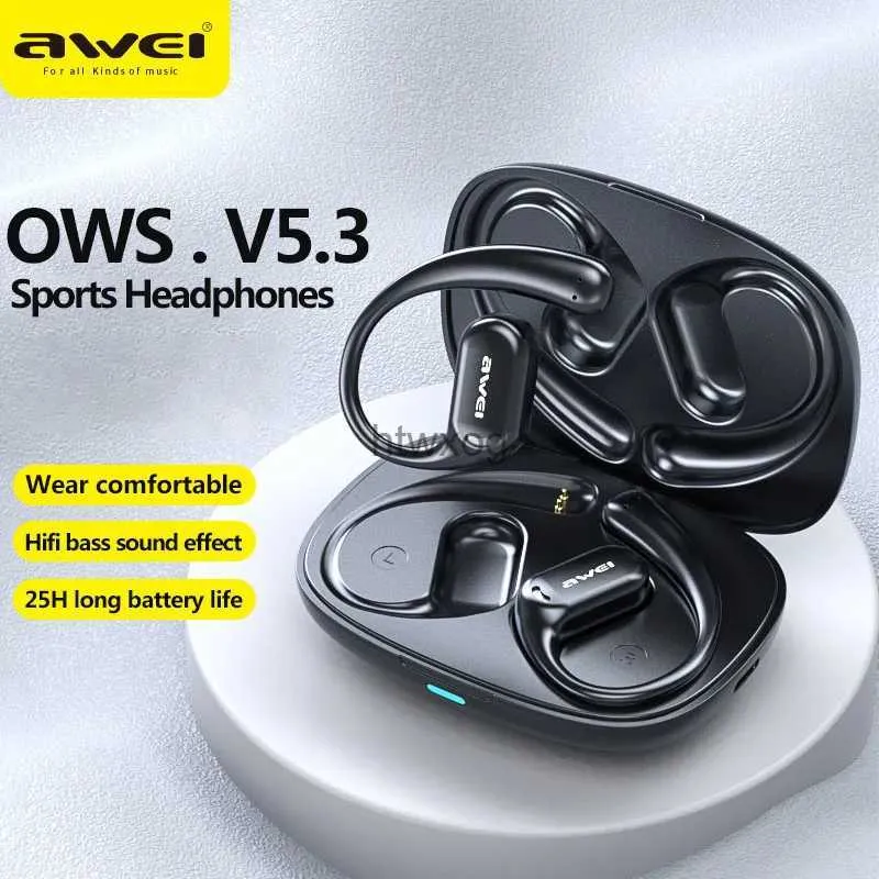 Cell Phone Earphones Awei TZ8 Sports OWS Earphones V5.3 Wireless Bluetooth Headset Open Earhooks Headphones With Mic Hifi Bass Gamer Headset Earbuds YQ240105