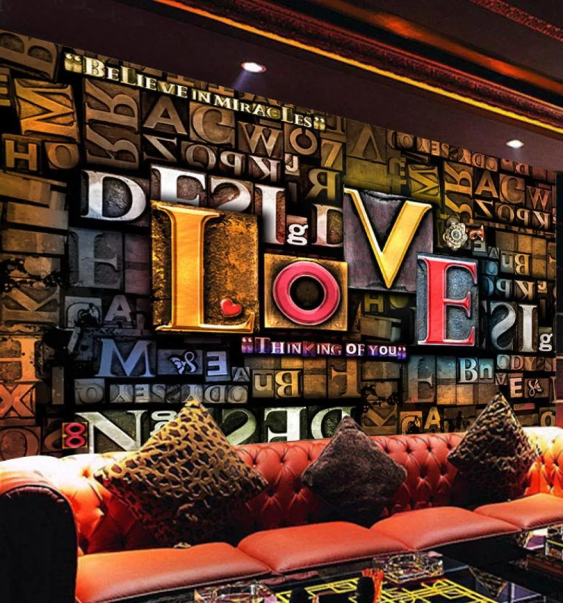 Custom Po Wall Paper 3D Stereoscopic Embossed Creative Fashion English Letters LOVE Restaurant Cafe Background Mural Decor9532516