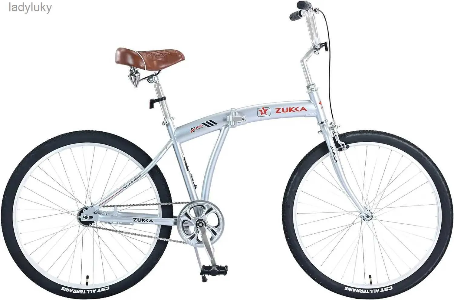 Cyklar Zukka 26 tum vikbar cykel Flodabel Silver Beach Cruiser Bicycle Steel Frame Single Speed ​​for Adult Women's BicyClel240105