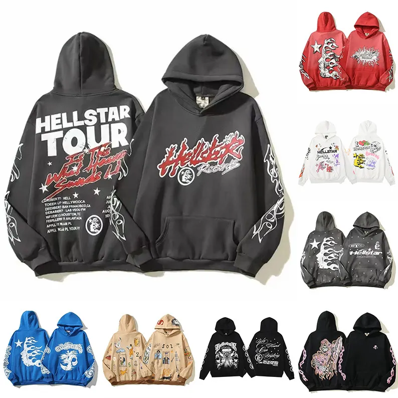 Hellstars Hoodies Mens 디자이너 Hoody Streetwear 까마귀 캐주얼 남성 패션 레터 인쇄 셔츠 여성 힙합 거미 후드 탑 Hellstars 바지 Tshirts