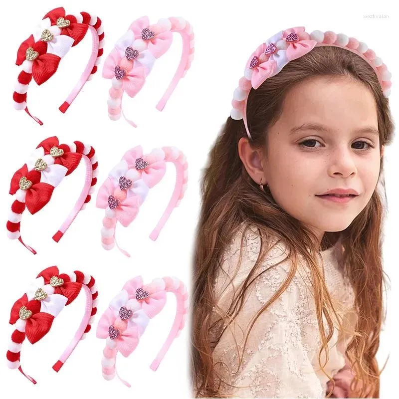 Accessori per capelli Fascia per capelli con palla di pelo Ncmama per neonate Fasce per capelli con glitter e cuore d'amore Boutique per copricapo con fiocco per bambini