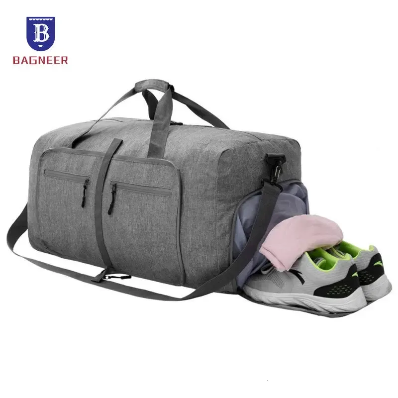 65L opvouwbare reis plunje tas unisex lichtgewicht waterdichte grote capaciteit schouder bagage reistas met schoenen compartiment 240104