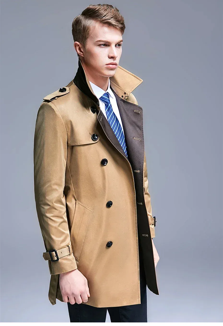 Spring Trench Coat Men Fashion Lapel British Windbreaker Men's Long Double-breasted Trench Coat S-6XL Size Chaqueta Hombre 240104