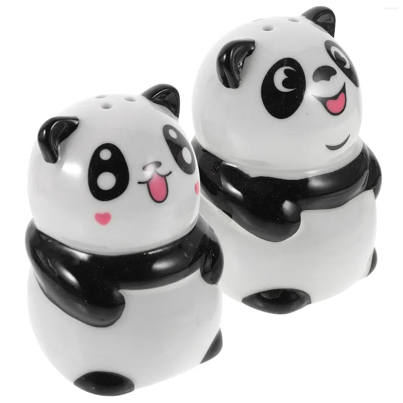 Dinnerware Sets 2pcs Pepper Shaker Ceramic Spice Cartoon Panda Shaped Seasoning Jar