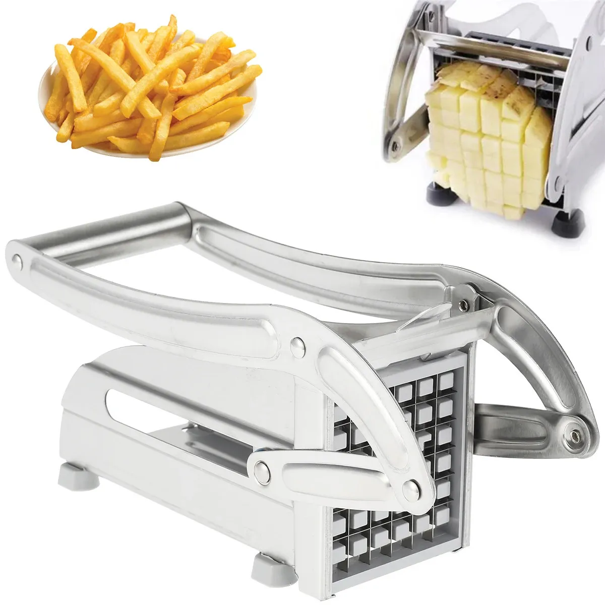 Tagliapasta per patatine fritte Multifunzione per frutta e verdura con 2 lame in acciaio inossidabile per patatine fritte Affettatrice per patate 240105