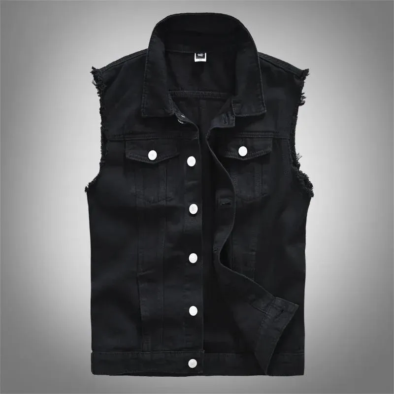 Vestes Nouveaux hommes mode décontracté noir à capuche sans manches gilet Denim gilet veste rue Punk Style Denim gilet plusieurs tailles Options M6xl