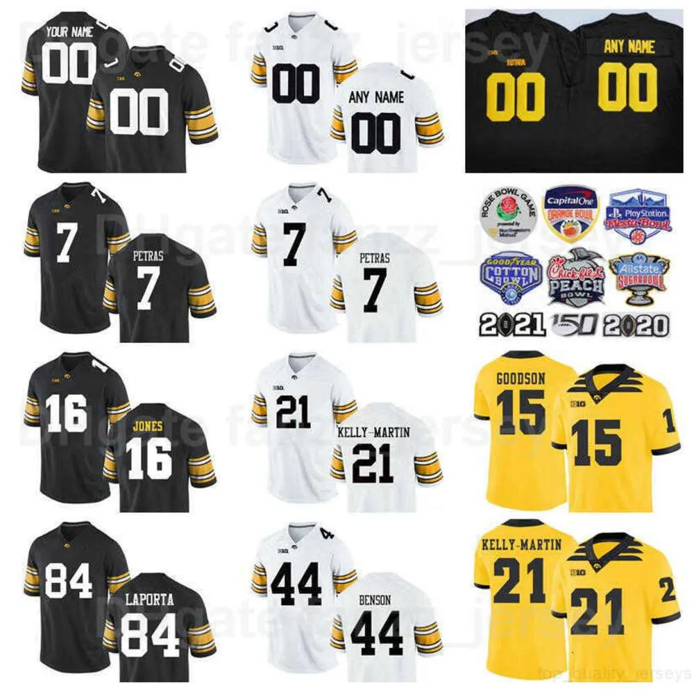 College Football Iowa Hawkeyes Jerseys Men 7 Spencer Petras 15 Tyler Goodson 21 Ivory Kelly-Martin 84 Sam LaPorta 16 Charlie Jones 44 Seth Benson University