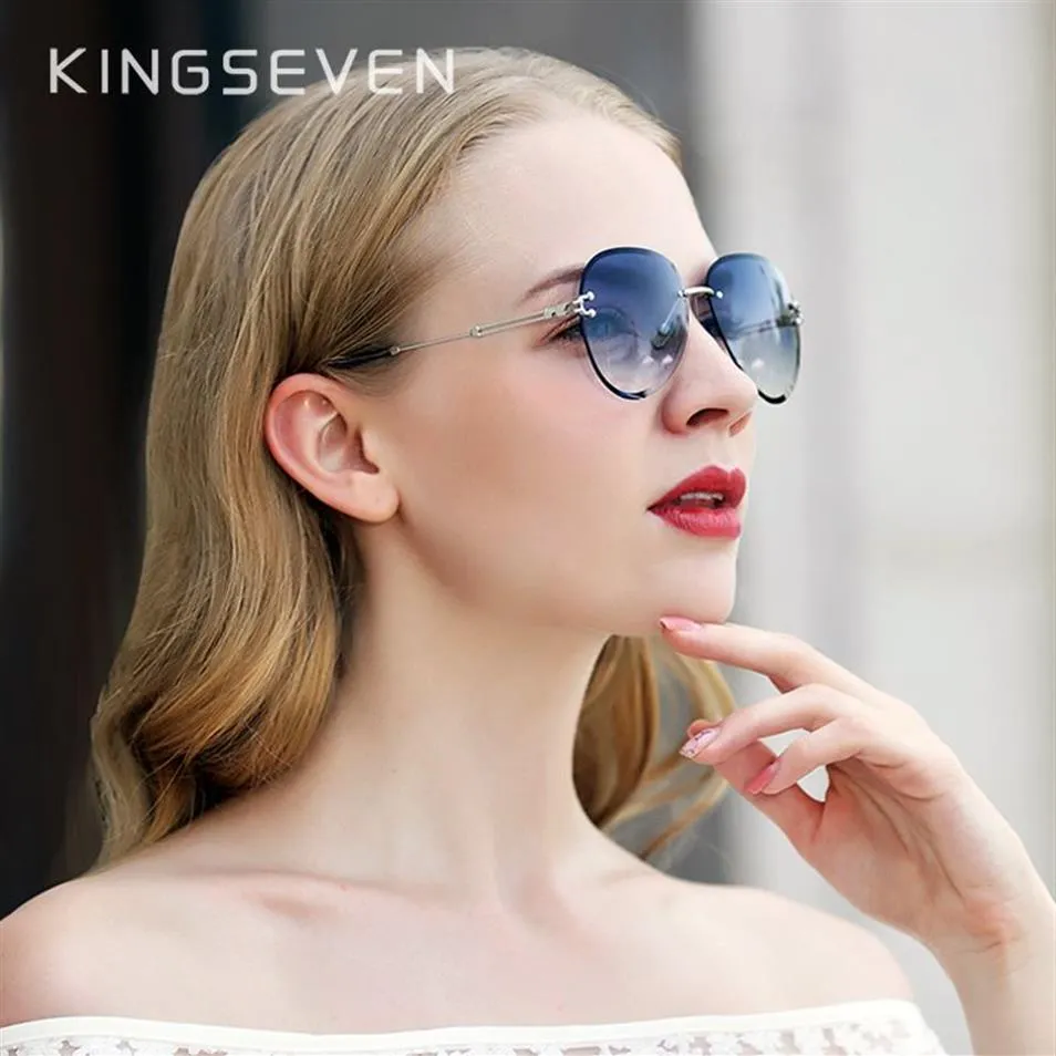 KINGSEVEN DESIGN Women Rimless Pilot Sunglasses Blue Gradient Lens UV400 Protection CX200706336S