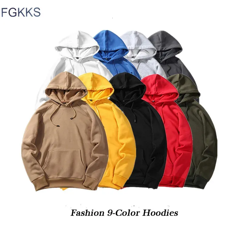 FGKKS Fashion Brand Men Casual Hoodie Autumn Male Solid Color Pullover Hoodies Unisex Casual Hoodie Top Male EU Size S-2XL 240104