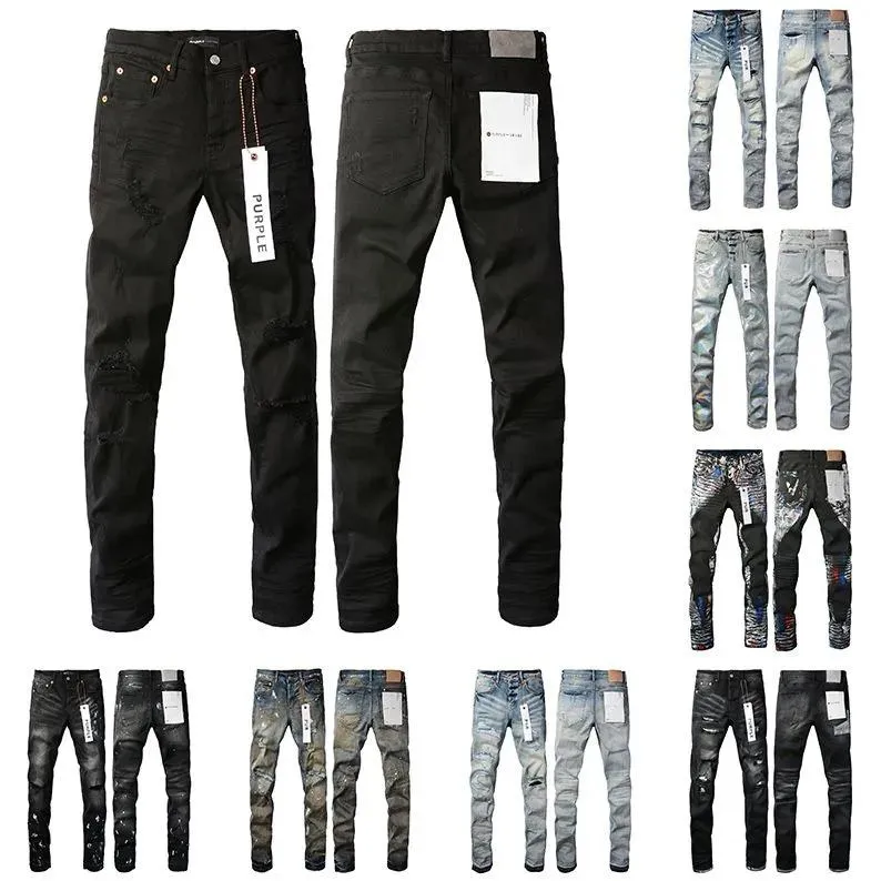 Jeans byxor lila jeans för män jeans mager jeans män nödställda rippade cyklister kvinnor denim svart grå rak tröjor designers designers