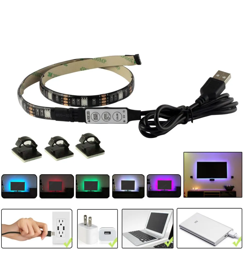 MJJC 5V USB Strisce LED impermeabili 50CM 1M 2M RGB SMD5050 Luci a nastro LED flessibili per TV Car Computer Tenda Illuminazione esterna IP657335798