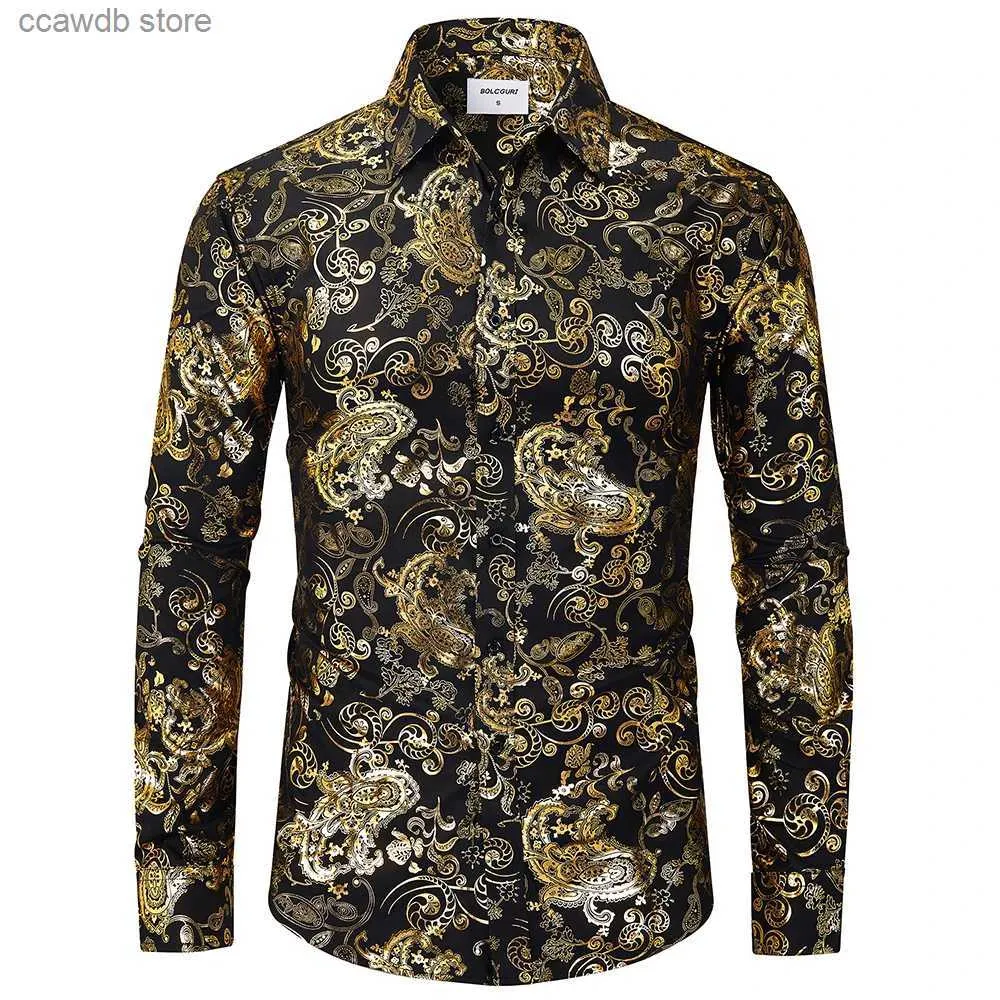 Мужские повседневные рубашки Мужские роскошные барочные блестящие принты Рубашка для формальной одежды Повседневные рубашки на пуговицах Удобная мужская многоцветная одежда с длинным рукавом T240105