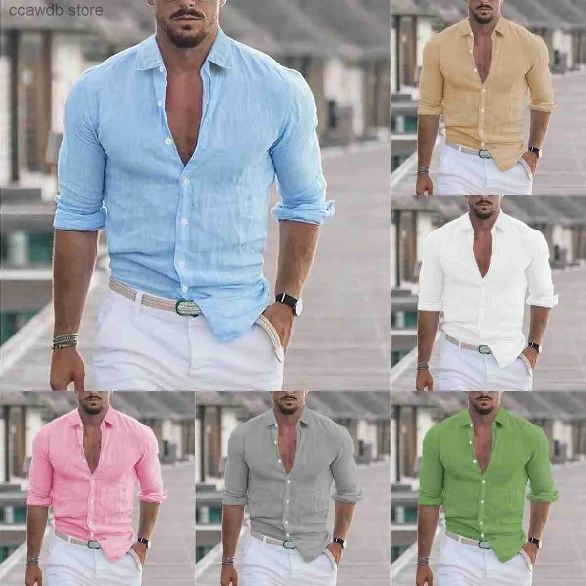 Camicie casual da uomo Camicie casual in cotone e lino da uomo Colletto rovesciato Tinta unita Maniche lunghe Allentato Primavera Autunno Stile Camicie da uomo taglie forti T240105