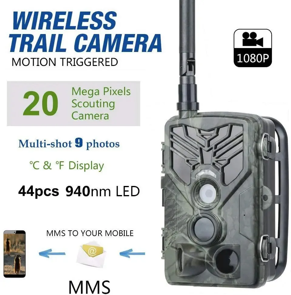 Trail Hunting Camera 2G MMS SMS GSM 20MP 1080P Infraröd trådlös Cellulär mobil natt Vision Wildlife HC810M 240104