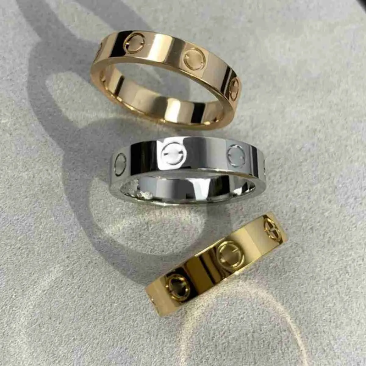 As Original Designer Engrave 6mm Diamond Love Ring 18k Gold Silver Rose 750 Stainless Steel Rings Women Men Lovers Wedding Jewelry Gift Big Usa Size 6 7 8 9 10 11 12 UZCN