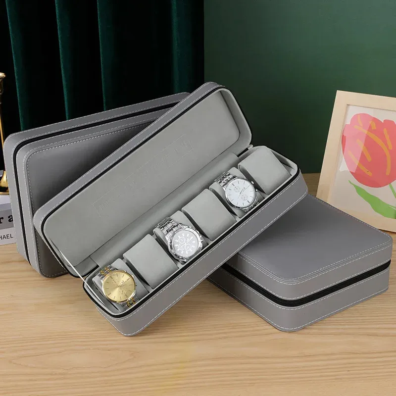 6/10/12 Slots Zipper Jewelry Exquisite China Black Watch Box Supplier Leather For Ladies Travel Display Case 240104