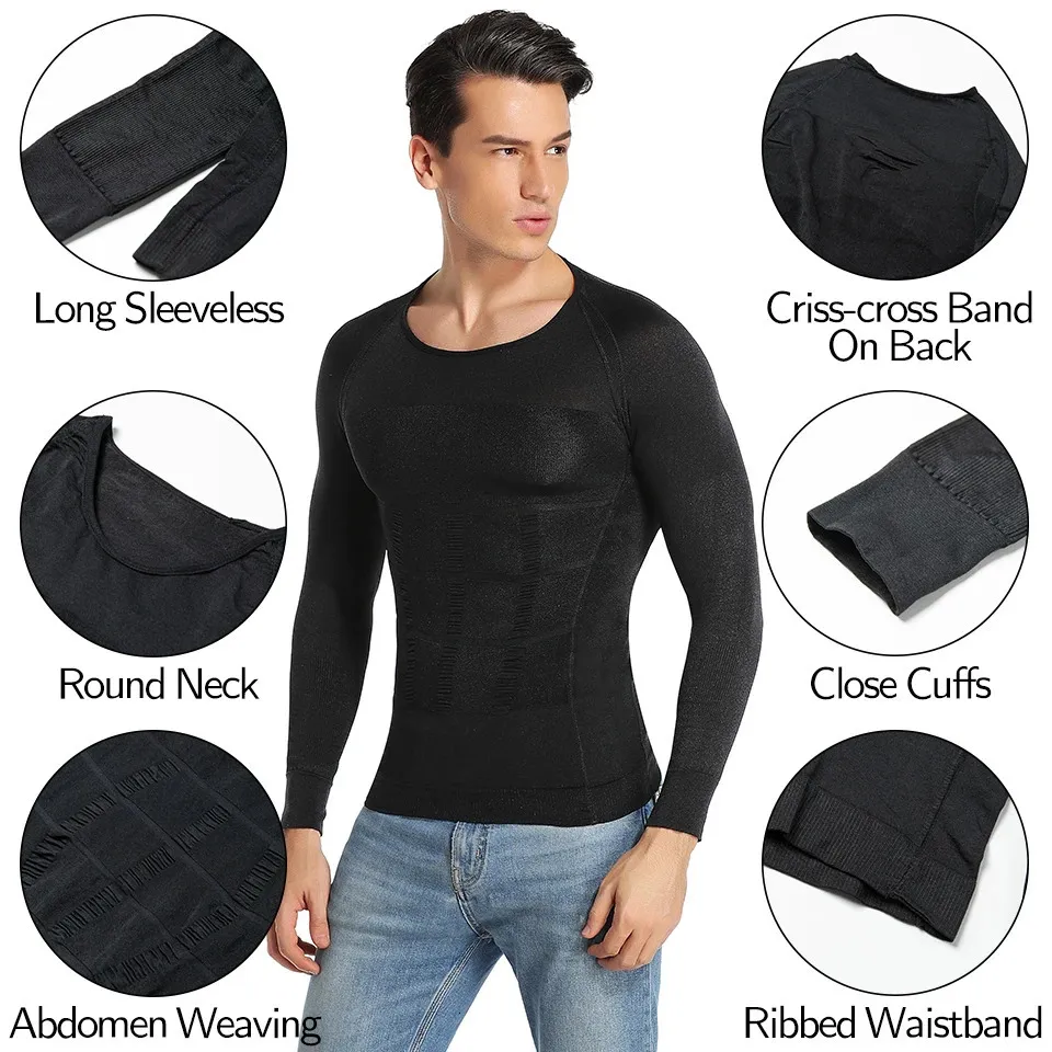 Men Body Shaper Long Sleeve Compression Shirts Winter Base Layer T Shirt  Slimming Underwear Tummy Control Shapewear Workout Tops 240104 From Ning06,  $12.71